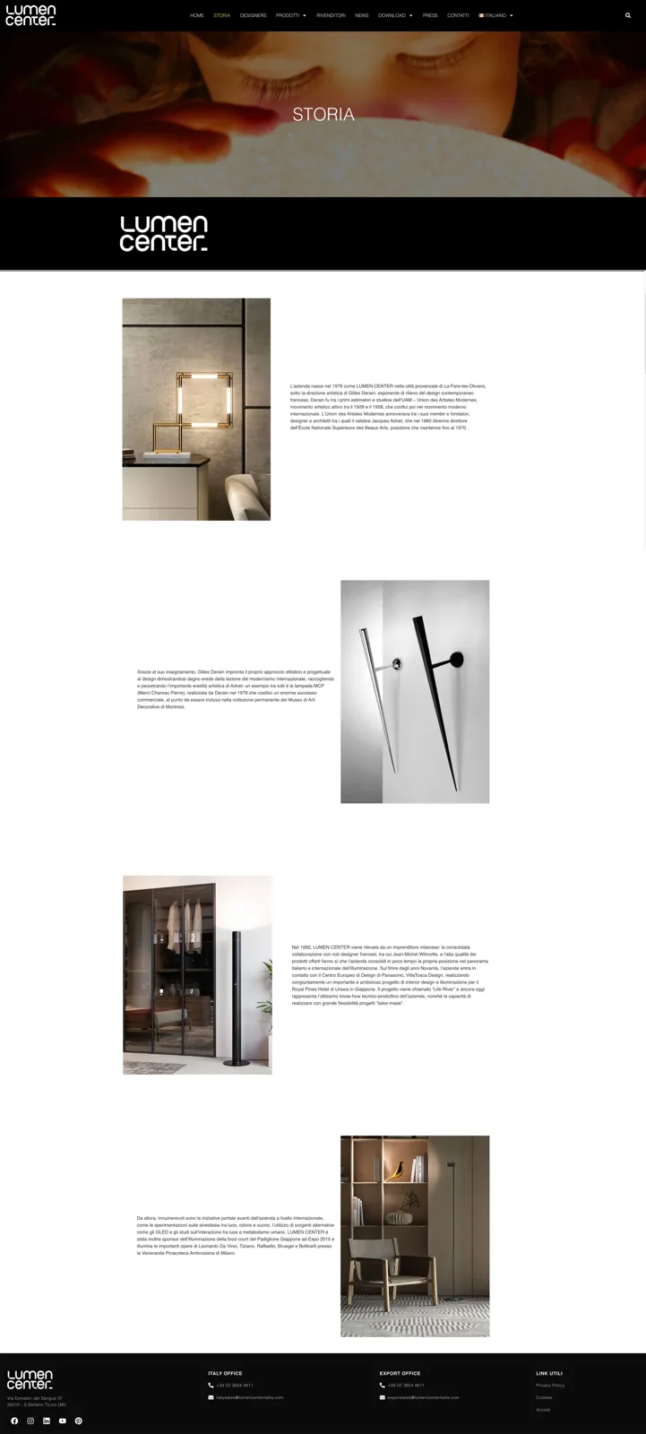 Home page e sezione storia del sito Lumen Center