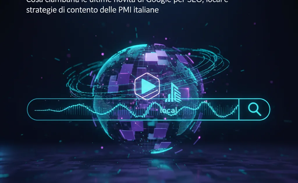Schermata di Google Search con video e profilo Google Business, simboli degli aggiornamenti della ricerca