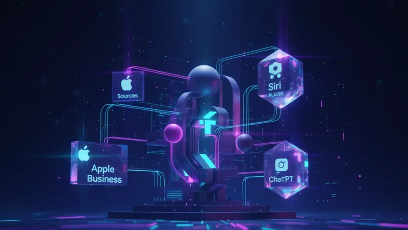 Mappa digitale con attività locali collegate ad Apple Business, Bing Places e risposte AI