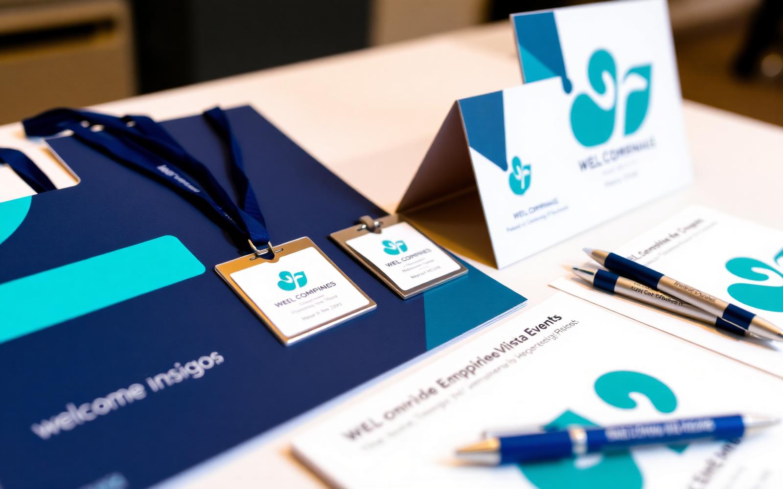 Materiali di identità coordinata WMD Event: badge, lanyard, brochure e gadget